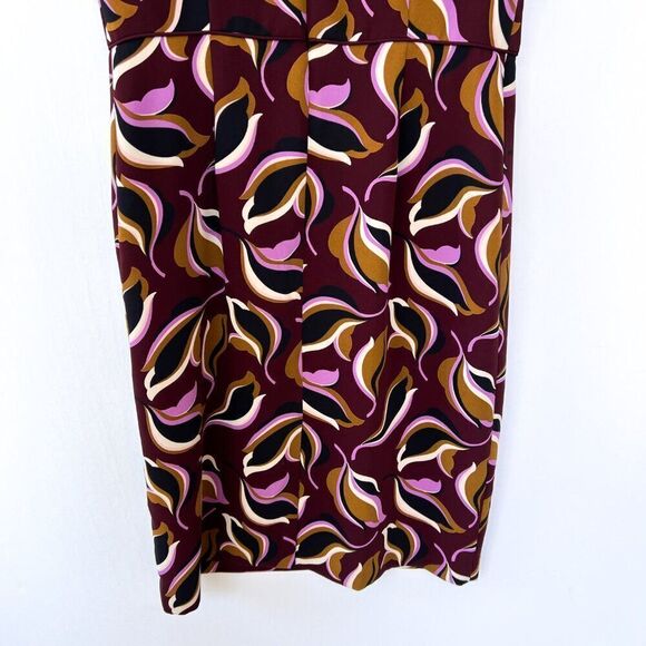 Ann Taylor Purple Burgundy Brown Leaf Print Sleeveless Professional Work Dress 6 - Picture 9 of 9